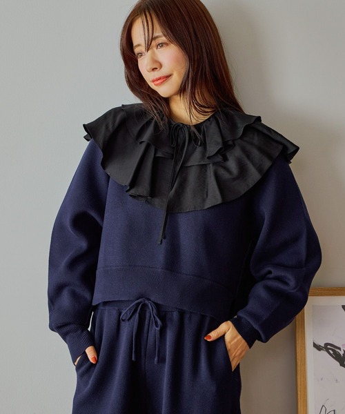 mysty woman（ミスティウーマン）の「スウェットライクニット　643873（ニット/セーター・レディース・ネイビー/イエロー/アイボリー・FREE）」の2枚目の写真