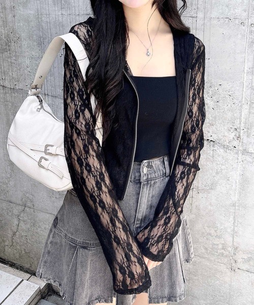 INGNI(イング)の「【WEB限定】ダブルジップレースパーカー(パーカー・レディース・ブラック/オフホワイト・M)」の1枚目の写真