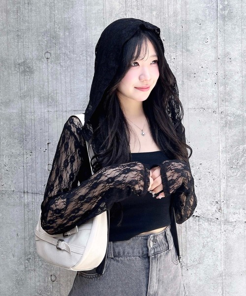 INGNI(イング)の「【WEB限定】ダブルジップレースパーカー(パーカー・レディース・ブラック/オフホワイト・M)」の10枚目の写真