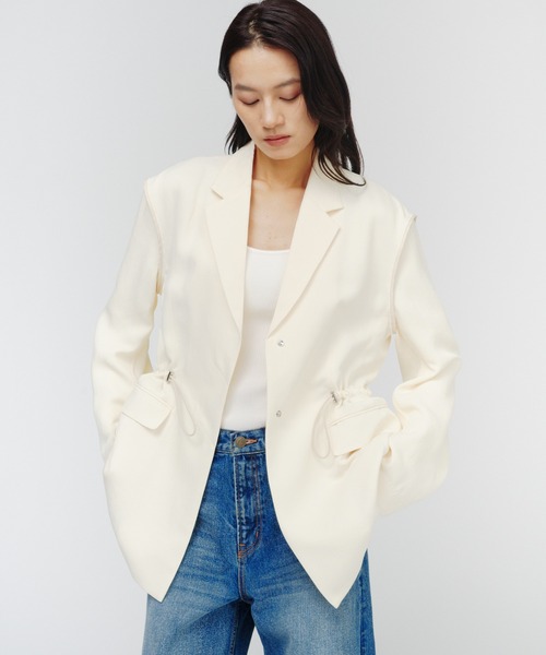 THINGS THAT MATTER(シングス ザット マター)の「ADJUSTABLE WAIST JACKET / アジャスタブル ウエスト ジャケット(テーラードジャケット・レディース・ネイビー/クリーム/ブラウン・FREE)」の3枚目の写真