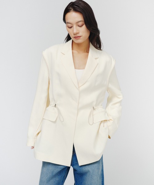 THINGS THAT MATTER(シングス ザット マター)の「ADJUSTABLE WAIST JACKET / アジャスタブル ウエスト ジャケット(テーラードジャケット・レディース・ネイビー/クリーム/ブラウン・FREE)」の5枚目の写真