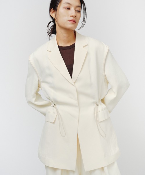 THINGS THAT MATTER(シングス ザット マター)の「ADJUSTABLE WAIST JACKET / アジャスタブル ウエスト ジャケット(テーラードジャケット・レディース・ネイビー/クリーム/ブラウン・FREE)」の4枚目の写真