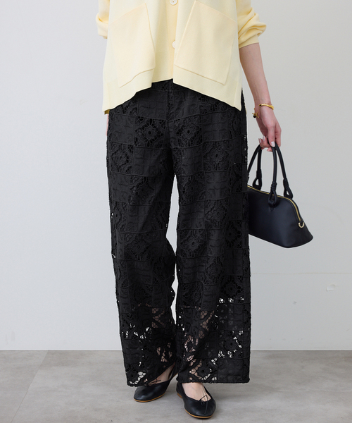 SLOBE IENA（スローブイエナ）の「コットンレースイージーパンツ（その他パンツ・レディース・ブラック/ホワイト・36/38）」の4枚目の写真