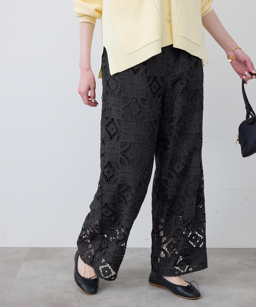 SLOBE IENA（スローブイエナ）の「コットンレースイージーパンツ（その他パンツ・レディース・ブラック/ホワイト・36/38）」の5枚目の写真