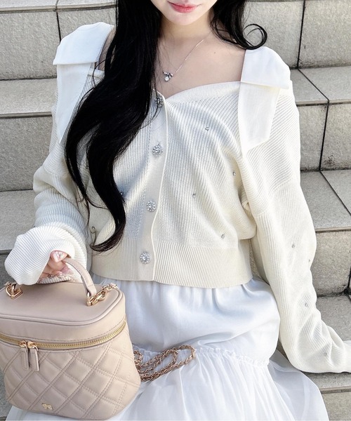 INGNI（イング）の「肩リボン装飾付ニットカーディガン（カーディガン/ボレロ・レディース・アイボリー/サックスブルー/ライトグレー/ピンク・M）」の13枚目の写真