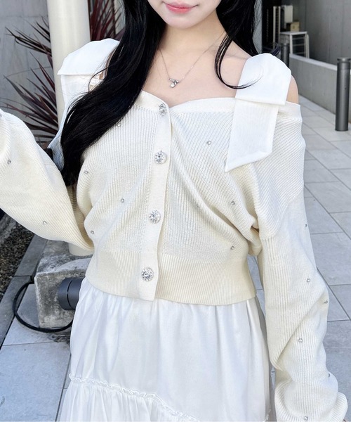 INGNI（イング）の「肩リボン装飾付ニットカーディガン（カーディガン/ボレロ・レディース・アイボリー/サックスブルー/ライトグレー/ピンク・M）」の16枚目の写真