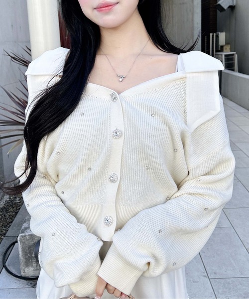 INGNI（イング）の「肩リボン装飾付ニットカーディガン（カーディガン/ボレロ・レディース・アイボリー/サックスブルー/ライトグレー/ピンク・M）」の17枚目の写真