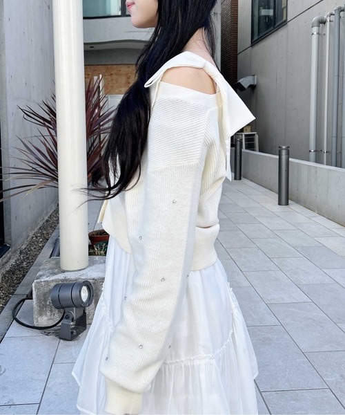 INGNI（イング）の「肩リボン装飾付ニットカーディガン（カーディガン/ボレロ・レディース・アイボリー/サックスブルー/ライトグレー/ピンク・M）」の18枚目の写真