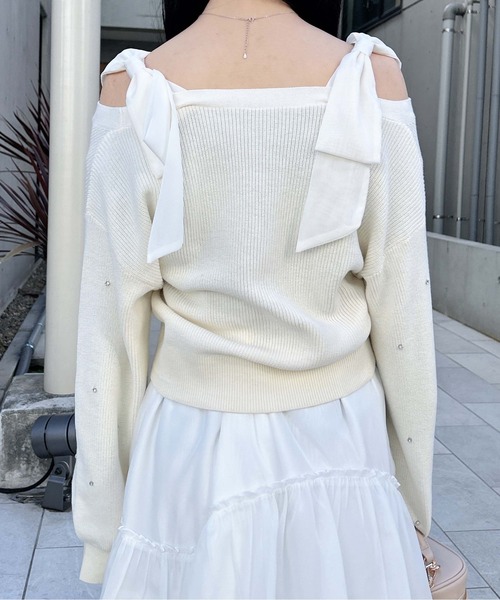 INGNI（イング）の「肩リボン装飾付ニットカーディガン（カーディガン/ボレロ・レディース・アイボリー/サックスブルー/ライトグレー/ピンク・M）」の19枚目の写真