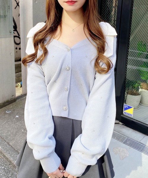 INGNI（イング）の「肩リボン装飾付ニットカーディガン（カーディガン/ボレロ・レディース・アイボリー/サックスブルー/ライトグレー/ピンク・M）」の6枚目の写真