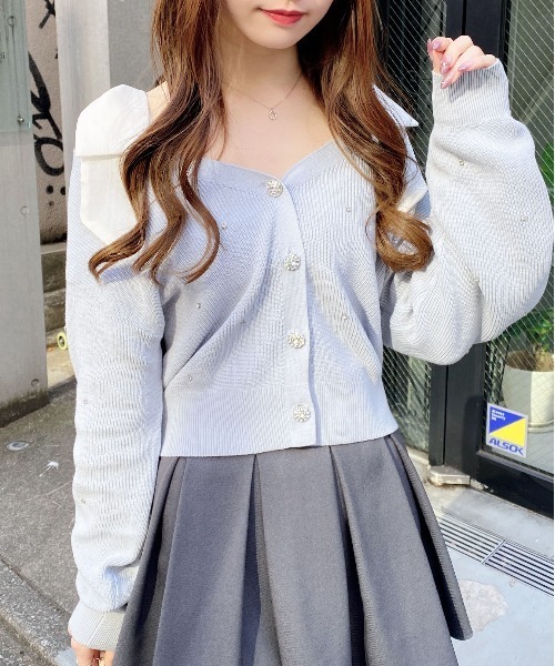 INGNI（イング）の「肩リボン装飾付ニットカーディガン（カーディガン/ボレロ・レディース・アイボリー/サックスブルー/ライトグレー/ピンク・M）」の7枚目の写真