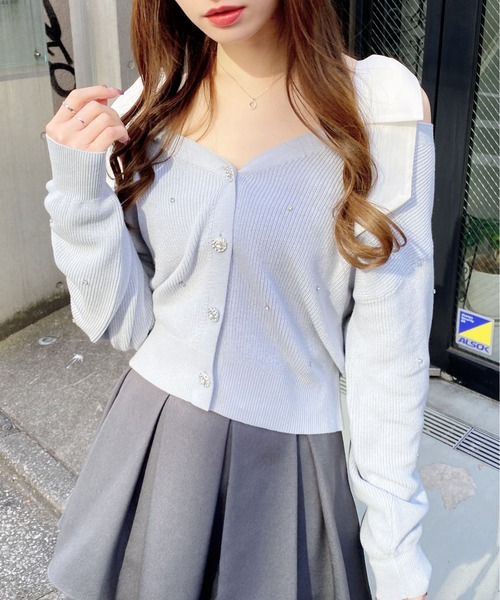 INGNI（イング）の「肩リボン装飾付ニットカーディガン（カーディガン/ボレロ・レディース・アイボリー/サックスブルー/ライトグレー/ピンク・M）」の8枚目の写真