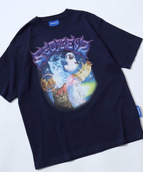 Salong hameu(サロン ハミュー)の「ユニバース キャットTシャツ/宇宙 猫 フォトプリント/韓国ストリート/Y2K/アニマルグラフィック/ビッグシルエット(Tシャツ/カットソー・メンズ・ホワイト/ブラック/ネイビー/ピンク・S/M/L)」の3枚目の写真