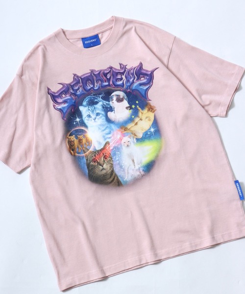 Salong hameu(サロン ハミュー)の「ユニバース キャットTシャツ/宇宙 猫 フォトプリント/韓国ストリート/Y2K/アニマルグラフィック/ビッグシルエット(Tシャツ/カットソー・メンズ・ホワイト/ブラック/ネイビー/ピンク・S/M/L)」の4枚目の写真