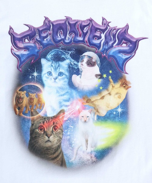 Salong hameu(サロン ハミュー)の「ユニバース キャットTシャツ/宇宙 猫 フォトプリント/韓国ストリート/Y2K/アニマルグラフィック/ビッグシルエット(Tシャツ/カットソー・メンズ・ホワイト/ブラック/ネイビー/ピンク・S/M/L)」の7枚目の写真