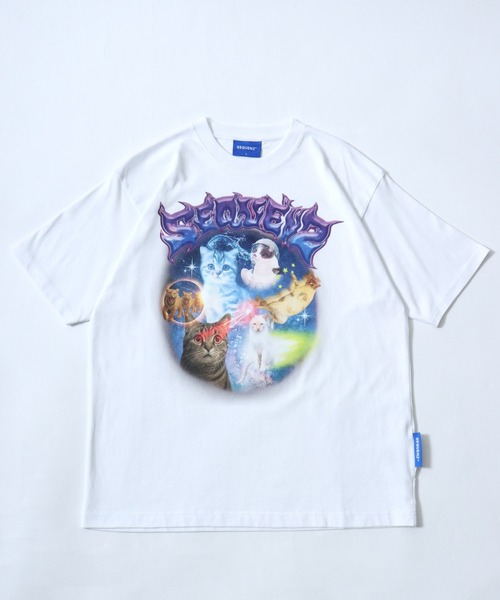 Salong hameu(サロン ハミュー)の「ユニバース キャットTシャツ/宇宙 猫 フォトプリント/韓国ストリート/Y2K/アニマルグラフィック/ビッグシルエット(Tシャツ/カットソー・メンズ・ホワイト/ブラック/ネイビー/ピンク・S/M/L)」の5枚目の写真