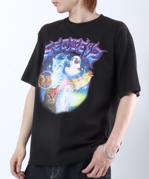 Salong hameu(サロン ハミュー)の「ユニバース キャットTシャツ/宇宙 猫 フォトプリント/韓国ストリート/Y2K/アニマルグラフィック/ビッグシルエット(Tシャツ/カットソー・メンズ・ホワイト/ブラック/ネイビー/ピンク・S/M/L)」の15枚目の写真