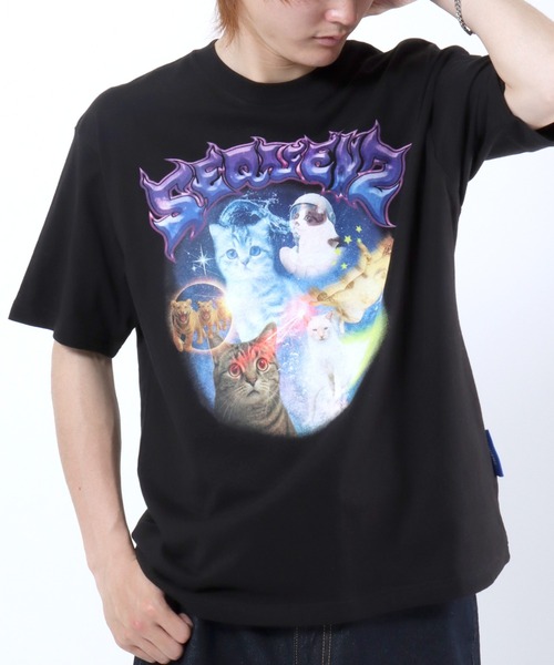 Salong hameu(サロン ハミュー)の「ユニバース キャットTシャツ/宇宙 猫 フォトプリント/韓国ストリート/Y2K/アニマルグラフィック/ビッグシルエット(Tシャツ/カットソー・メンズ・ホワイト/ブラック/ネイビー/ピンク・S/M/L)」の14枚目の写真