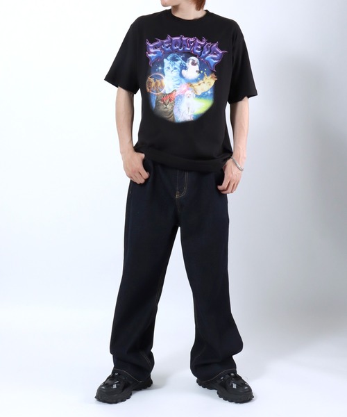 Salong hameu(サロン ハミュー)の「ユニバース キャットTシャツ/宇宙 猫 フォトプリント/韓国ストリート/Y2K/アニマルグラフィック/ビッグシルエット(Tシャツ/カットソー・メンズ・ホワイト/ブラック/ネイビー/ピンク・S/M/L)」の17枚目の写真