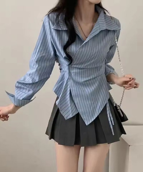 ammy.（エイミードット）の「【 ammy. / エイミードット 】 ウエストマーク ラップ シルエット シャツ（シャツ/ブラウス・レディース・ブルー系/ホワイト・FREE）」の5枚目の写真