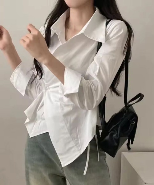 ammy.（エイミードット）の「【 ammy. / エイミードット 】 ウエストマーク ラップ シルエット シャツ（シャツ/ブラウス・レディース・ブルー系/ホワイト・FREE）」の7枚目の写真