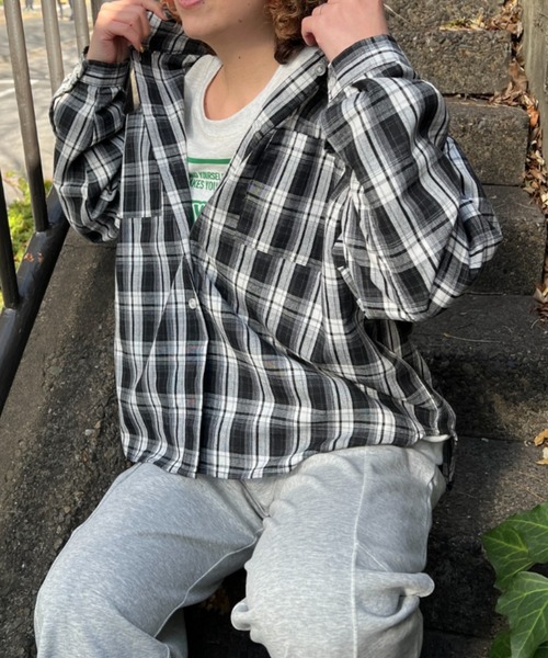 A.D.C.L.(エーディーシーエル)の「チェック柄 フード付き シャツ(シャツ/ブラウス・レディース・ブラック/ライトブルー・L/M)」の4枚目の写真