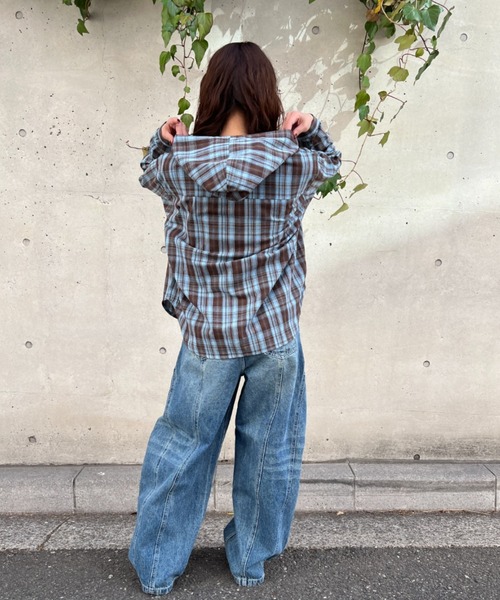 A.D.C.L.(エーディーシーエル)の「チェック柄 フード付き シャツ(シャツ/ブラウス・レディース・ブラック/ライトブルー・L/M)」の11枚目の写真