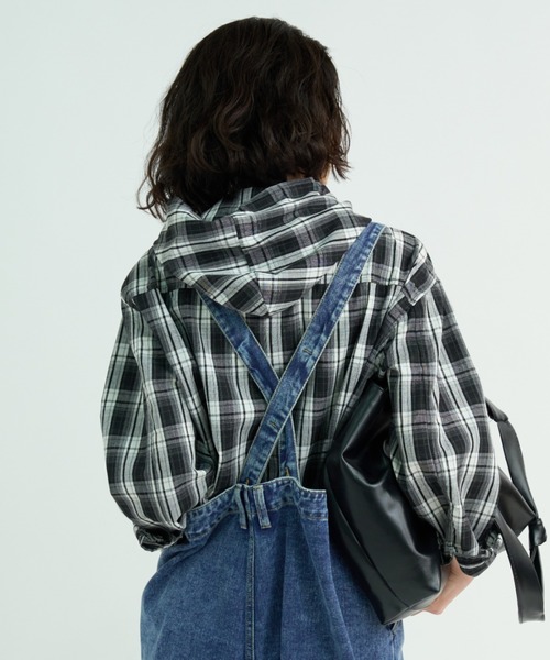 A.D.C.L.(エーディーシーエル)の「チェック柄 フード付き シャツ(シャツ/ブラウス・レディース・ブラック/ライトブルー・L/M)」の5枚目の写真