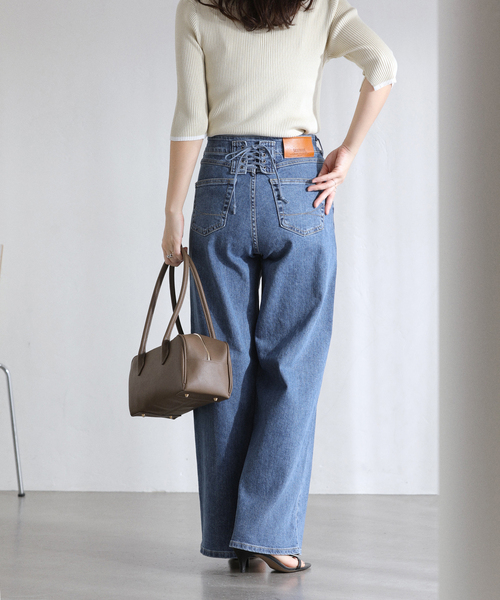 La TOTALITE（ラトータリテ）の「【洗える】SOMETHING / サムシング LISA LACE UP WIDE（デニムパンツ・レディース・ネイビー/ブルー系その他・MEDIUM/SMALL/LARGE）」の2枚目の写真