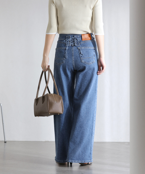 La TOTALITE（ラトータリテ）の「【洗える】SOMETHING / サムシング LISA LACE UP WIDE（デニムパンツ・レディース・ネイビー/ブルー系その他・MEDIUM/SMALL/LARGE）」の14枚目の写真