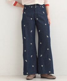 SHOO・LA・RUE | 【洗濯機可/S-LL】フラワー刺繍が女性らしさをプラス バギーデニムパンツ(デニムパンツ)