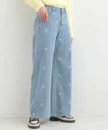 SHOO・LA・RUE | 【洗濯機可/S-LL】フラワー刺繍が女性らしさをプラス バギーデニムパンツ(デニムパンツ)