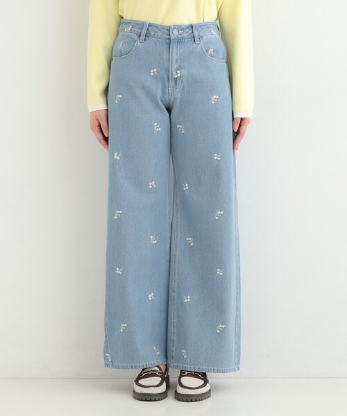 SHOO・LA・RUE（シューラルー）の「【洗濯機可/S-LL】フラワー刺繍が女性らしさをプラス バギーデニムパンツ（デニムパンツ・レディース・ネイビー系5/ブルー系6・04/03/02/01）」の11枚目の写真