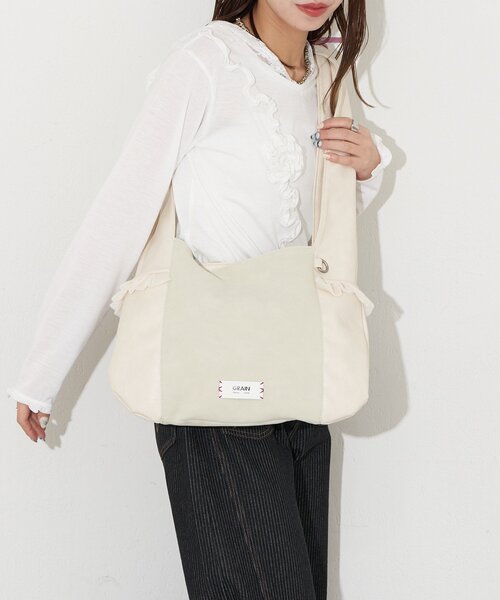 GRAIN（グレイン）の「【GRAIN/グレイン】スウェードドッキングチュールトートバック（トートバッグ・レディース・ブラウン/アイボリー/グリーン・FREE）」の4枚目の写真