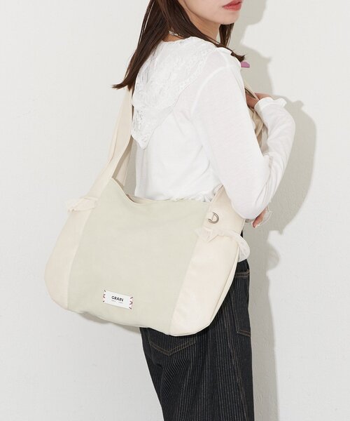 GRAIN（グレイン）の「【GRAIN/グレイン】スウェードドッキングチュールトートバック（トートバッグ・レディース・ブラウン/アイボリー/グリーン・FREE）」の5枚目の写真