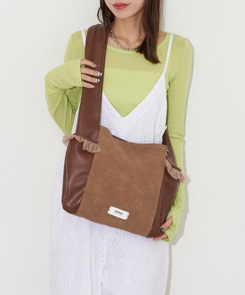 GRAIN（グレイン）の「【GRAIN/グレイン】スウェードドッキングチュールトートバック（トートバッグ・レディース・ブラウン/アイボリー/グリーン・FREE）」の10枚目の写真