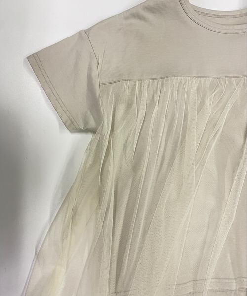 Belta attrice（ベルタアトリーチェ）の「チュールドッキング異素材フレンチスリーブTシャツ（Tシャツ/カットソー・レディース・グレイッシュベージュ/ブラック/ホワイト・FREE）」の8枚目の写真