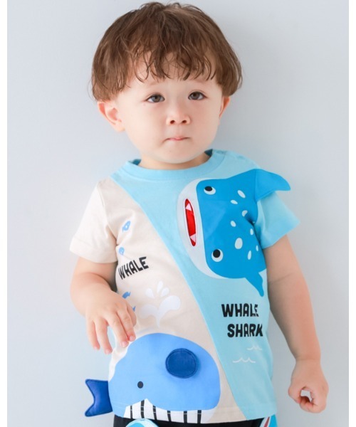 CHEEK ROOM(チークルーム)の「チークルーム くじらとさめ Tシャツ(Tシャツ/カットソー・キッズ・パープル/ライトグリーン/サックスブルー・90cm/100cm/110cm/120cm/130cm/80cm)」の2枚目の写真
