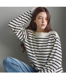 Boat neck stripe oversized sweatshirt_2 Colors