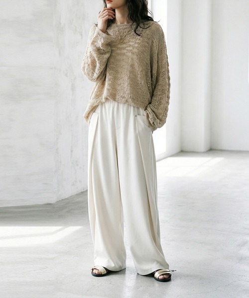 antiqua(アンティカ)の「透かし編み シアーニット(ニット/セーター・レディース・ベージュ/ブラック・ONESIZE)」の13枚目の写真