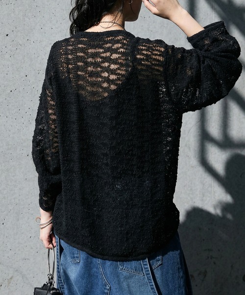 antiqua(アンティカ)の「透かし編み シアーニット(ニット/セーター・レディース・ベージュ/ブラック・ONESIZE)」の17枚目の写真