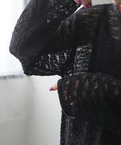 antiqua(アンティカ)の「透かし編み シアーニット(ニット/セーター・レディース・ベージュ/ブラック・ONESIZE)」の14枚目の写真