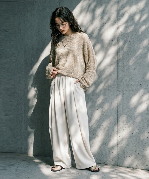 antiqua(アンティカ)の「透かし編み シアーニット(ニット/セーター・レディース・ベージュ/ブラック・ONESIZE)」の11枚目の写真