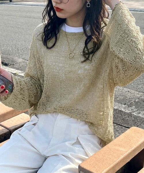 antiqua(アンティカ)の「透かし編み シアーニット(ニット/セーター・レディース・ベージュ/ブラック・ONESIZE)」の10枚目の写真