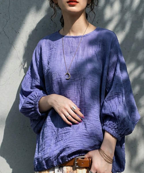 美品✨アドーア リネン シアー重ねドルマントップス ネイビー 麻 ドルマン シアー ドルマントップス（Tシャツ/カットソー）｜antiqua（アンティカ