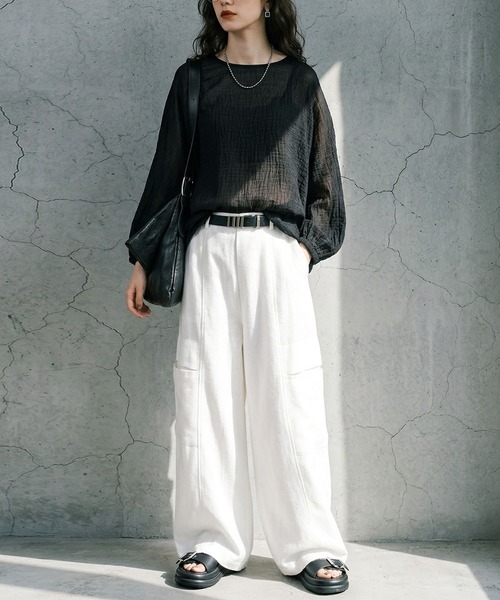 antiqua(アンティカ)の「シアー ドルマントップス(Tシャツ/カットソー・レディース・ベージュ/ブラック/ライム/パープル・ONESIZE)」の7枚目の写真