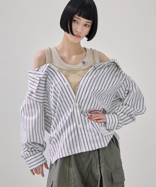 Maison MIHARA YASUHIRO(メゾンミハラヤスヒロ)の「【MIHARA YASUHIRO/ミハラヤスヒロ】LAYERED STRIPE SHIRTS/レイヤードストライプシャツ(シャツ/ブラウス・レディース・ブルー/ホワイト・36)」の2枚目の写真