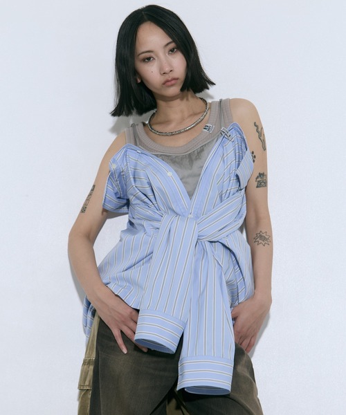 Maison MIHARA YASUHIRO(メゾンミハラヤスヒロ)の「【MIHARA YASUHIRO/ミハラヤスヒロ】LAYERED STRIPE SHIRTS/レイヤードストライプシャツ(シャツ/ブラウス・レディース・ブルー/ホワイト・36)」の9枚目の写真