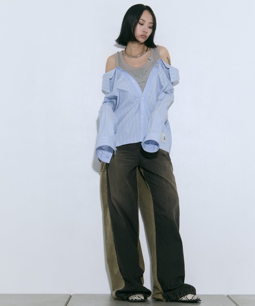 Maison MIHARA YASUHIRO(メゾンミハラヤスヒロ)の「【MIHARA YASUHIRO/ミハラヤスヒロ】LAYERED STRIPE SHIRTS/レイヤードストライプシャツ(シャツ/ブラウス・レディース・ブルー/ホワイト・36)」の3枚目の写真