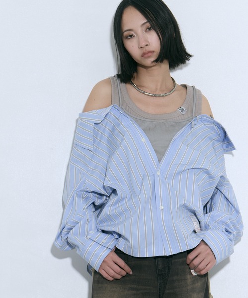 Maison MIHARA YASUHIRO(メゾンミハラヤスヒロ)の「【MIHARA YASUHIRO/ミハラヤスヒロ】LAYERED STRIPE SHIRTS/レイヤードストライプシャツ(シャツ/ブラウス・レディース・ブルー/ホワイト・36)」の6枚目の写真